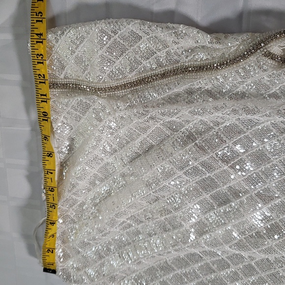 🔥🥵Jaw dropping off white sequin and bead high waisted skirt by Banjul LARGE🥵 - Picture 4 of 12